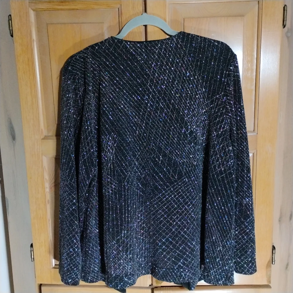 R & M Richards Vintage Black and Silver Sparkling Women's Cardigan Sz 16WP - Picture 2 of 7